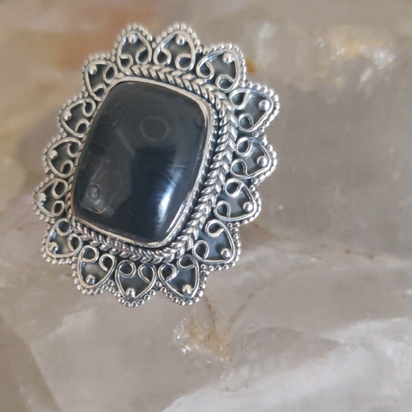 Psilomelane Sterling Silver Ring - Picture 3 of 8
